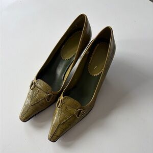 Olive Green leather kitten heels